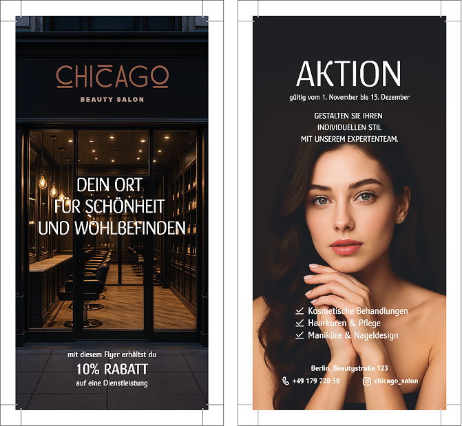 Flyer. Druckansicht mit Beschnitt